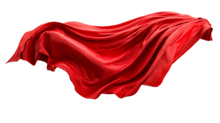 Flowing red fabric with a smooth texture on a transparent background