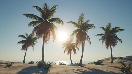Obraz premium palm trees on the beach at sunset