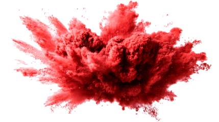 Vivid red powder explosion on transparent background