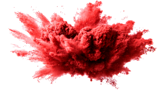 Vivid red powder explosion on transparent background