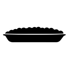 Black silhouette of a baking dish filled with food on white background