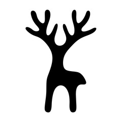 Silhouette of a stylized deer with prominent antlers against white background