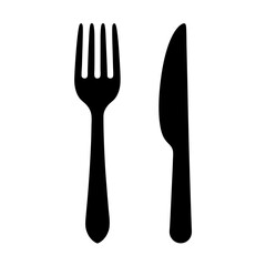 Simple, Elegant Black and White Illustration of a Fork and Knife Cutlery Set