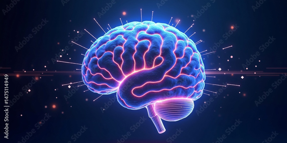 Poster an abstract tech-style background with neurons and brain ai