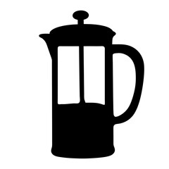 Silhouette of a French Press Coffee Maker in Black and White
