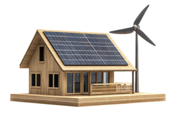 Eco-friendly house with solar panel on white background