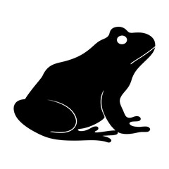 Stylized black silhouette of a frog on a white background showing detail