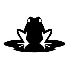 Simple black silhouette of a frog in water with white background