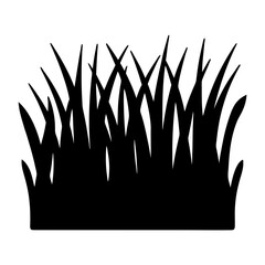 Black silhouette of grass blades, nature plants isolated on white background