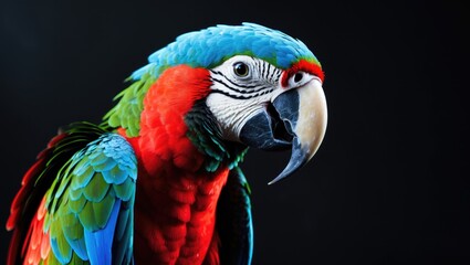 Fototapeta premium Parrot Ara chloroptera perched on dark background