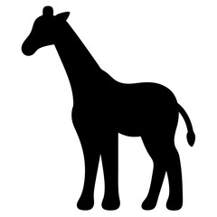 Silhouette of a giraffe standing on a white background, facing left