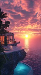 Coastal paradise luxurious cliffside property at sunset
