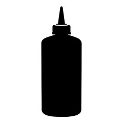 Silhouette image of a long narrow plastic bottle with a pointed nozzle