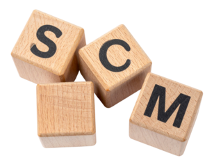 Wooden letter blocks featuring the letters S, C, and M.
