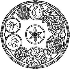 Circular Tray of Assorted Dishes Culinary Delights