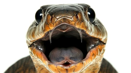 Close-up portrait of a venomous cottonmouth snake preparing to strike
