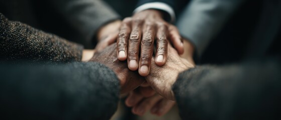 Business people showing unity with hands joined together for collaboration