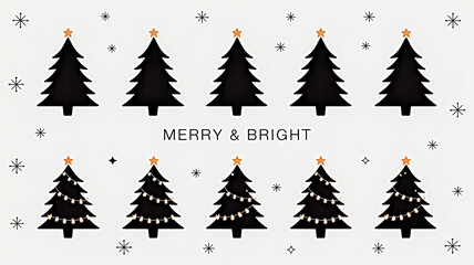 Fototapeta premium Enchanting Black and White Christmas Tree Silhouettes with Sparkling Festive Lights