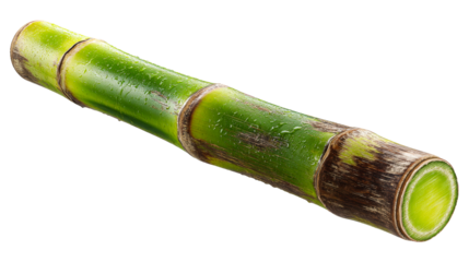 Fresh green sugarcane with water droplets on clear bg