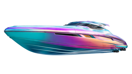 Luxurious speedboat with vibrant colors on a transparent background