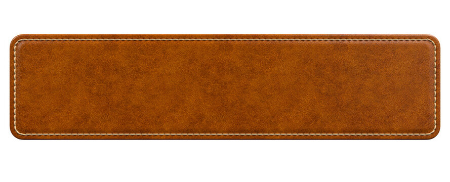 Rectangular Brown Leather Patch with Seam Details in 3D render with transparent background