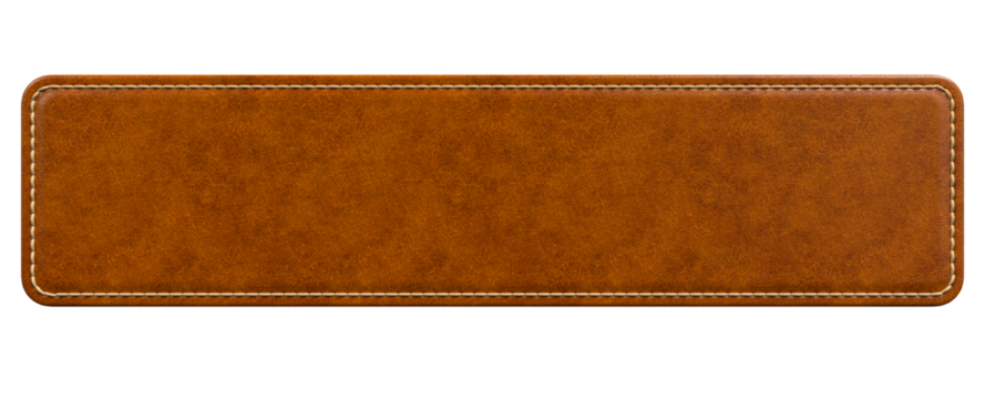 Rectangular Brown Leather Patch with Seam Details in 3D render with transparent background