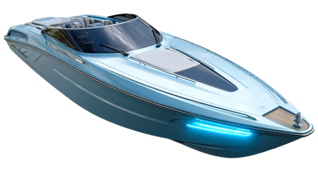 Sleek speedboat design featuring modern features and lighting