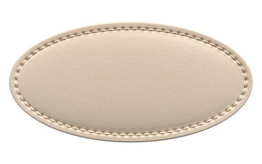 Soft Beige Oval Leather Patch with Seam Details in 3D render with transparent background