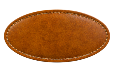 Brown Oval Leather Patch with Seam Details and Smooth Texture in 3D render with transparent background