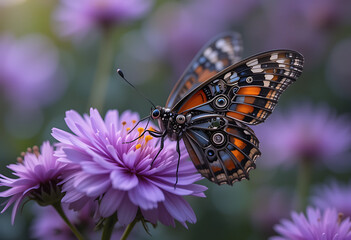 Naklejka premium butterfly on pink flower