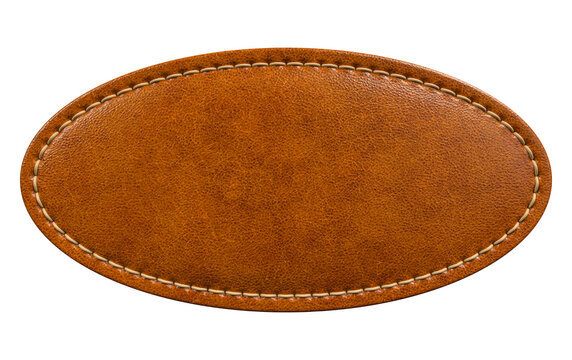 Brown Oval Leather Patch with Seam Details and Smooth Texture in 3D render with transparent background