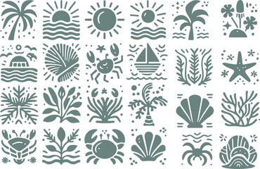 Summer boho vintage icon set featuring hand-drawn elements logo vector .