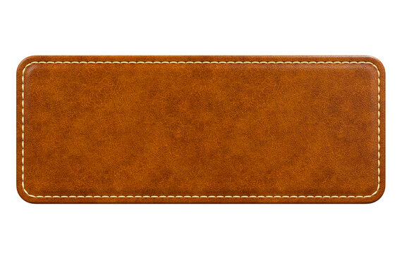 Rectangular Brown Leather Patch with Rounded Corners in 3D render with transparent background