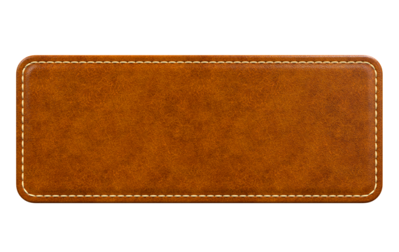 Rectangular Brown Leather Patch with Rounded Corners in 3D render with transparent background