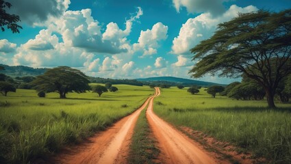 Obraz premium Summer journey along savanna field