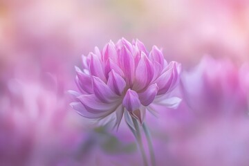 Obraz premium Dreamy Close-Up of a Pink Lotus Flower in Soft Focus with Pastel Hues and Gentle Light for a Serene and Calming Floral Image