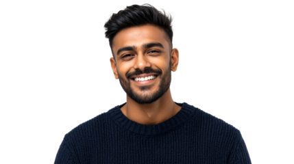 Smiling man in a dark sweater with a transparent background