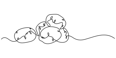Potatoes vector illustration. Continuous One line drawing art illustration with lettering organic potatoes, Potato Line icon, Sketch Design, Pixel perfect, Editable stroke. Logo, Sign, Symbol, simple.