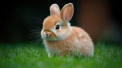 Adorable baby bunny on green grass