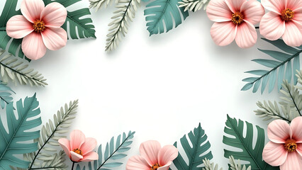 Soft pink floral frame with teal greenery in a minimalist style, great for wedding invitations, elegant cards, spring-themed layouts, or social media visuals.