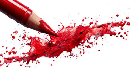 Red color pencil creating a splash of vibrant paint