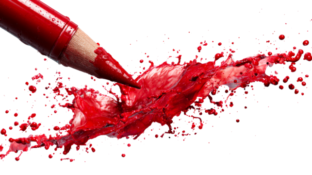 Red color pencil creating a splash of vibrant paint