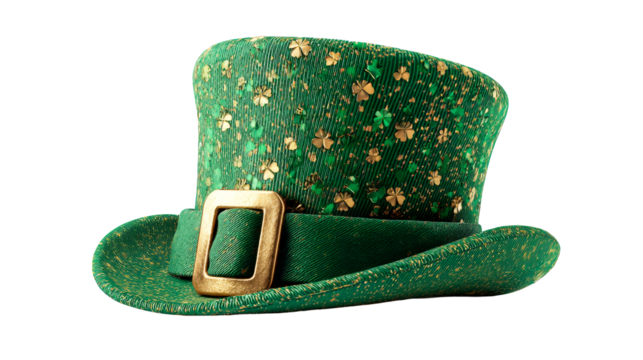 Green top hat decorated with clovers for festive celebrations