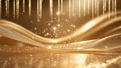 A radiant, golden surface embellished with shimmering glitter, producing an impression of elegance and refinement.