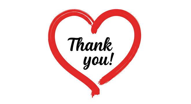 Red Brush Stroke Heart with Thank You Text Graphic, ideal for gratitude messages, greeting cards, and social media posts