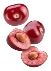 Cherry flying isolated on white background