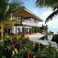 Sunset silhouette of luxury modern home high resolution picture