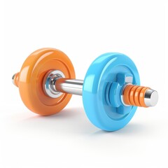 Vibrant orange and blue dumbbell, a 3D model.