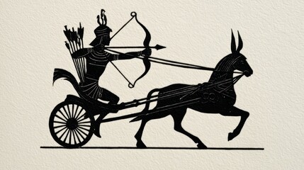 Silhouette depicting an Egyptian chariot warrior with bow and arrows in action