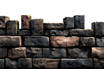 Wall built from dark and light bricks with a transparent background